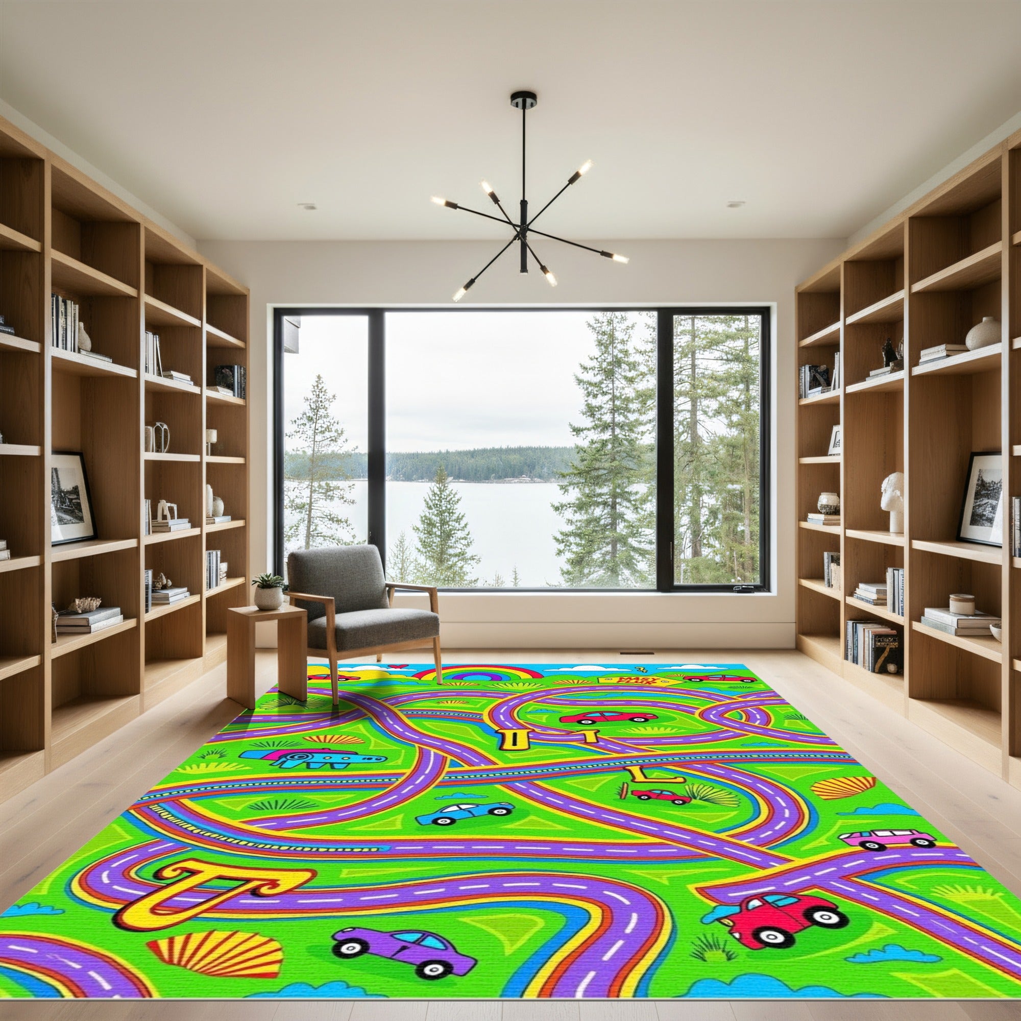 Vibrant Road Trip Car Collage Rug