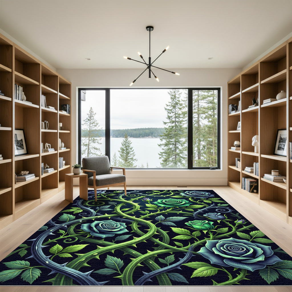 Dark Emerald Rose Twining Briar Rug