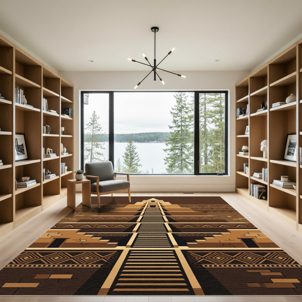 Geometric Brown Step Pyramid Art Rug