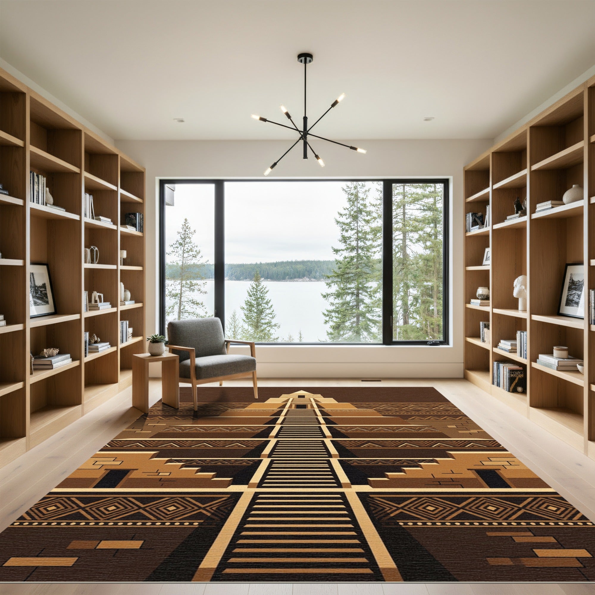 Geometric Brown Step Pyramid Art Rug