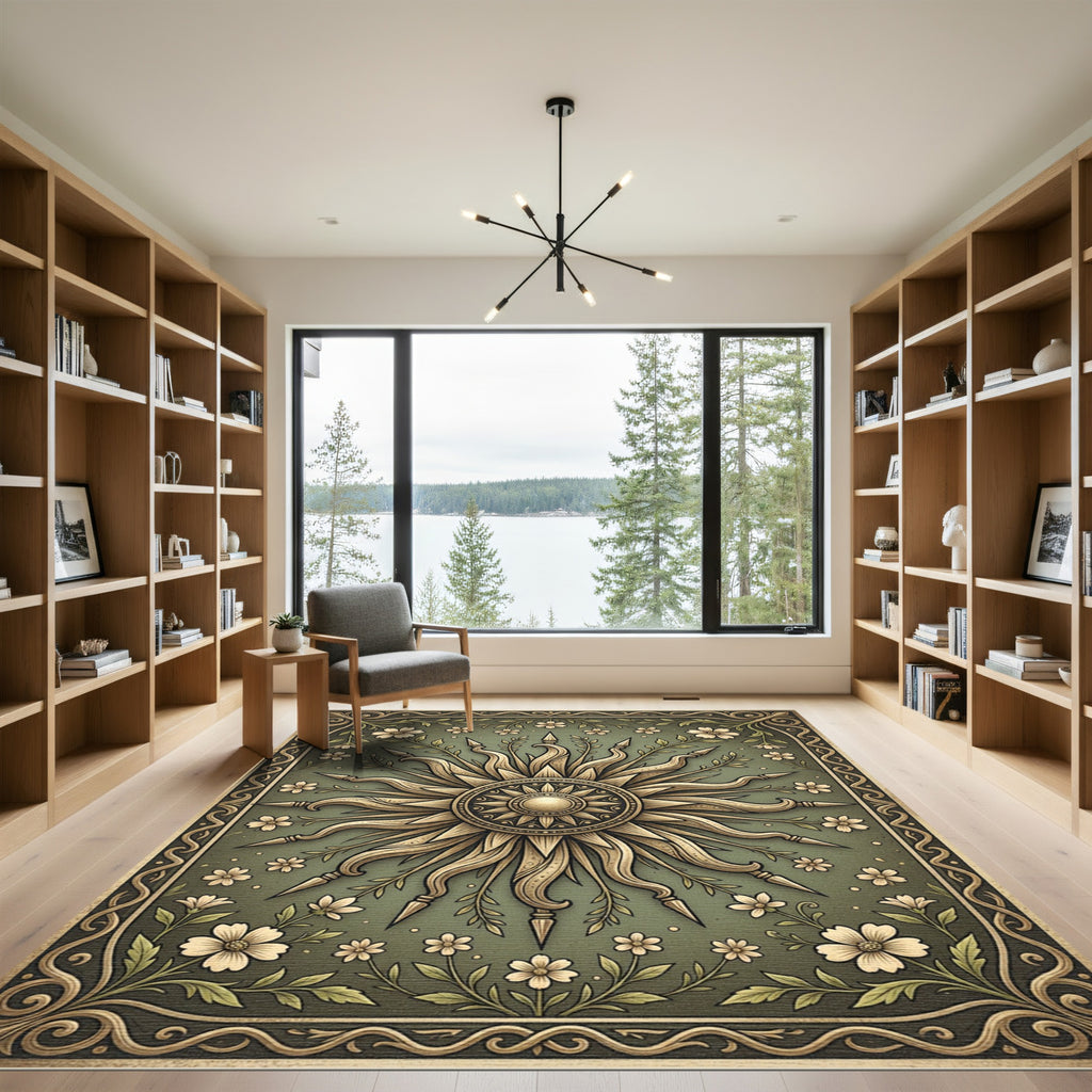 Golden Sun Floral Garden Frame Rug