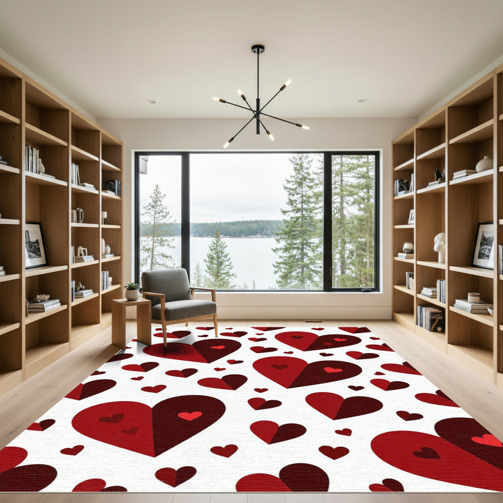 Crimson Layered Hearts Valentine Illustration Rug