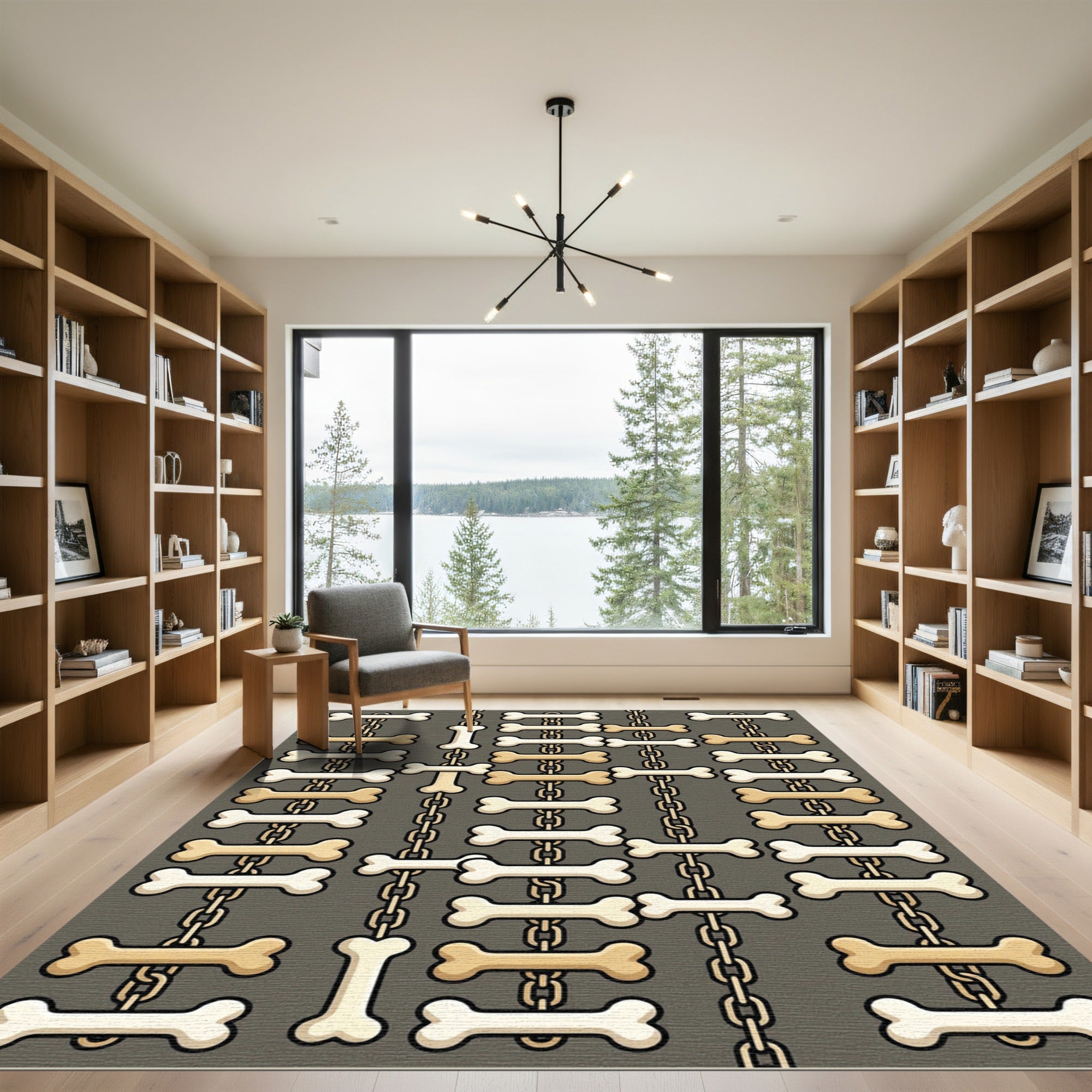 Beige Bone Chain Geometric Modern Rug