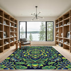 Luminous Blue and Gold Lotus Mandala Rug