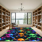 Retro Pixel Skull Crossbones Neon Art Rug