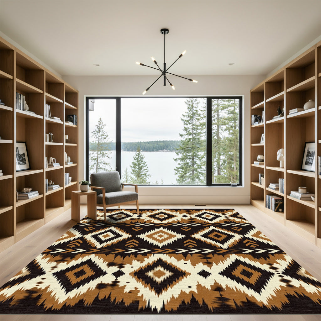 Earthy Brown Tribal Geometric Diamond Rug