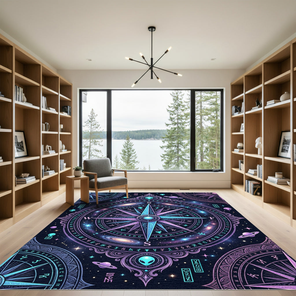 Cosmic Alien Galaxy Compass Celestial Art Rug
