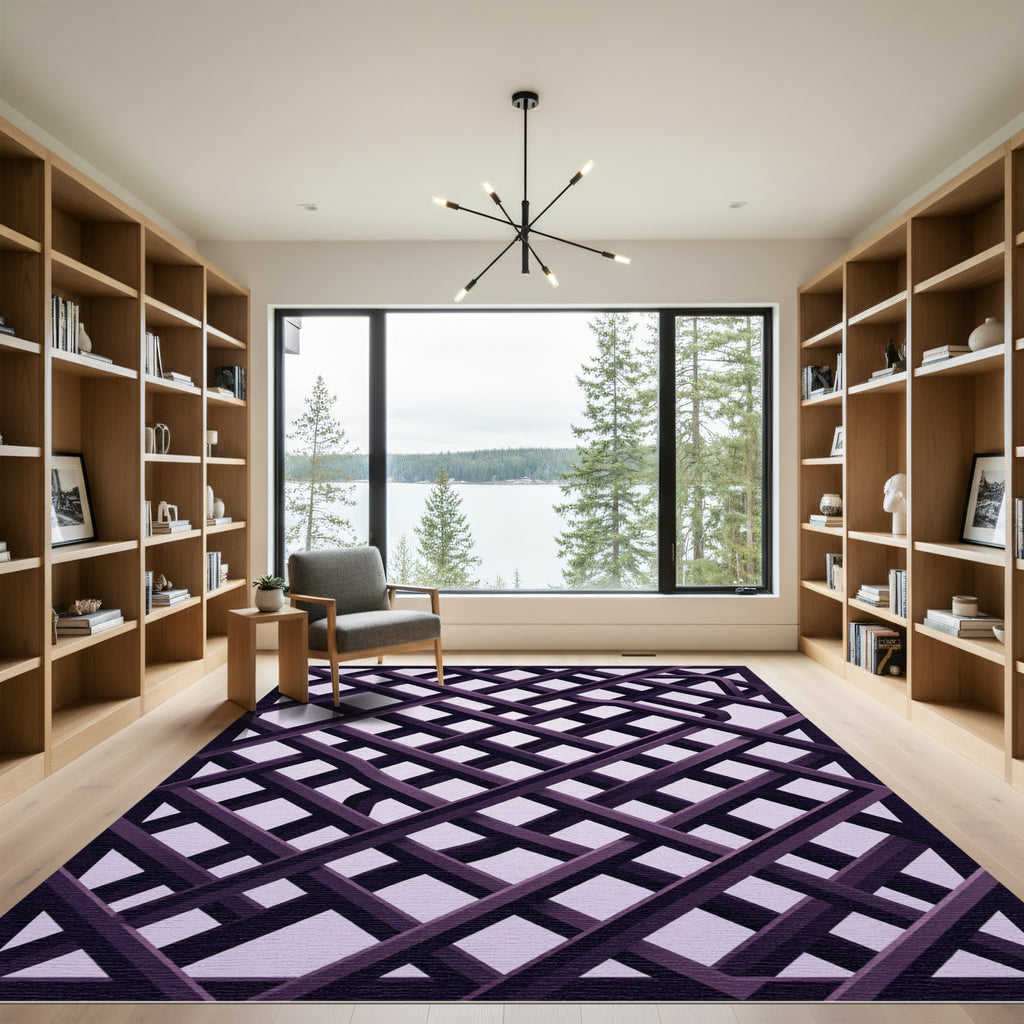 Modern Plum Lavender Interlocking Grid Rug