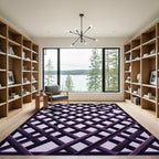 Modern Plum Lavender Interlocking Grid Rug
