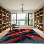 Bold Crimson Black Abstract Brushstroke Rug