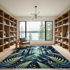 Moonlit Forest Fern and Starry Night Rug