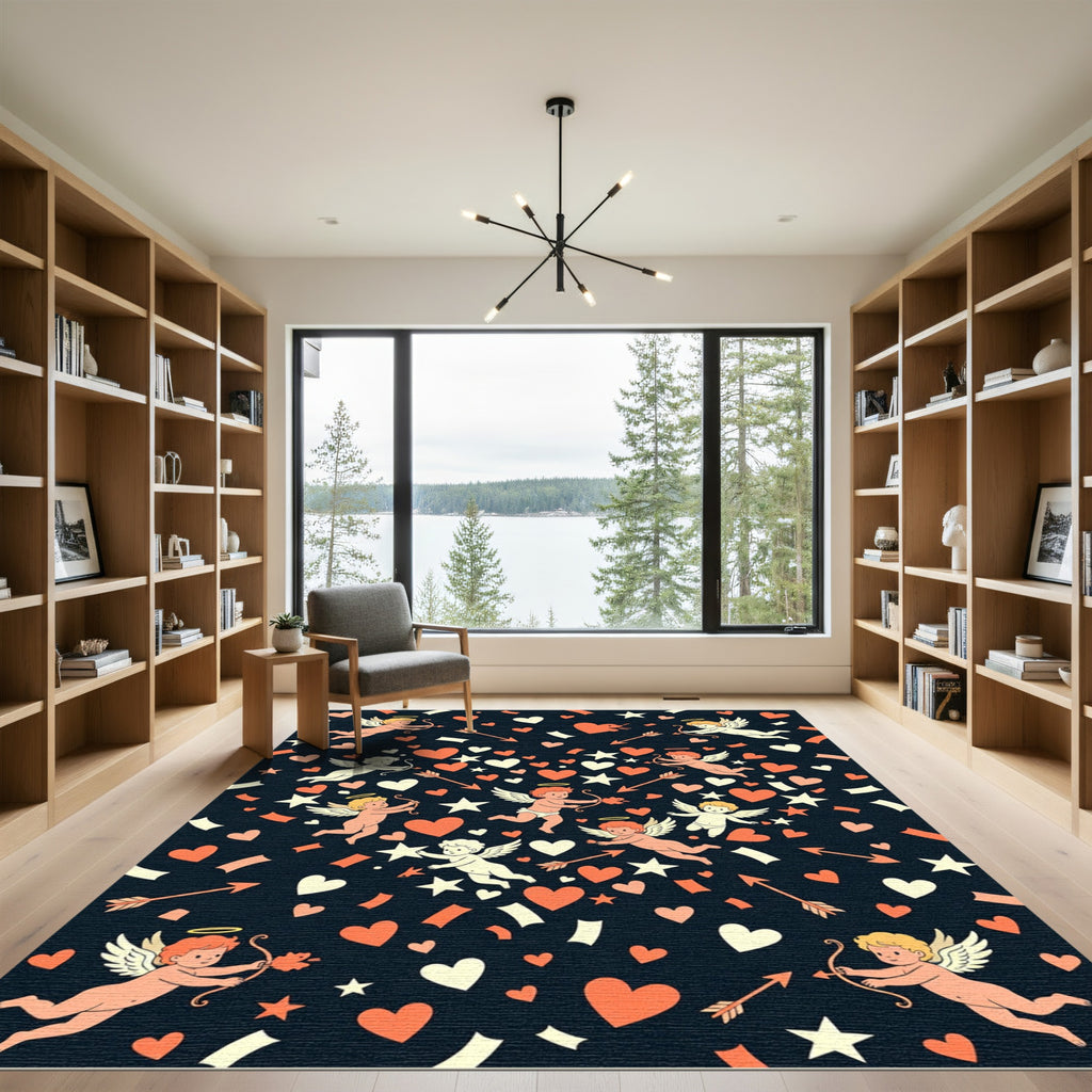 Playful Cupid Hearts and Stars Compositions Rug