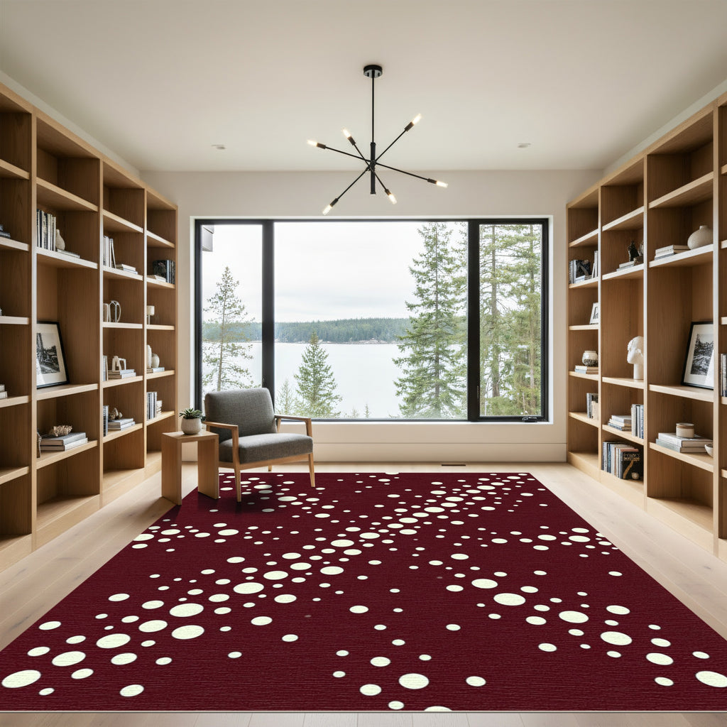 Deep Crimson Scattered Circles Rug