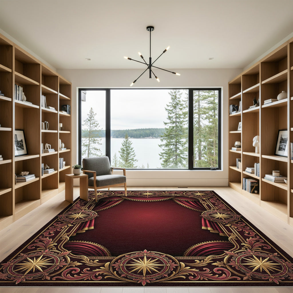 Crimson Gold Compass Acanthus Frame Rug