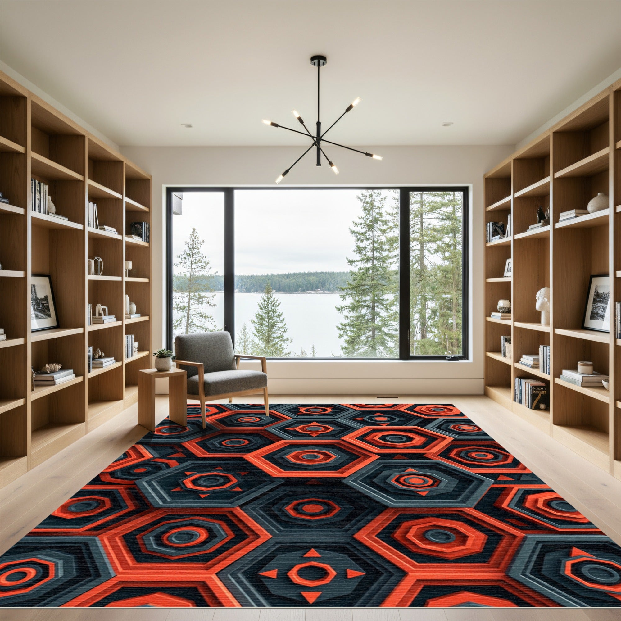 Bold Burnt Orange Geometric Hexagon Rug