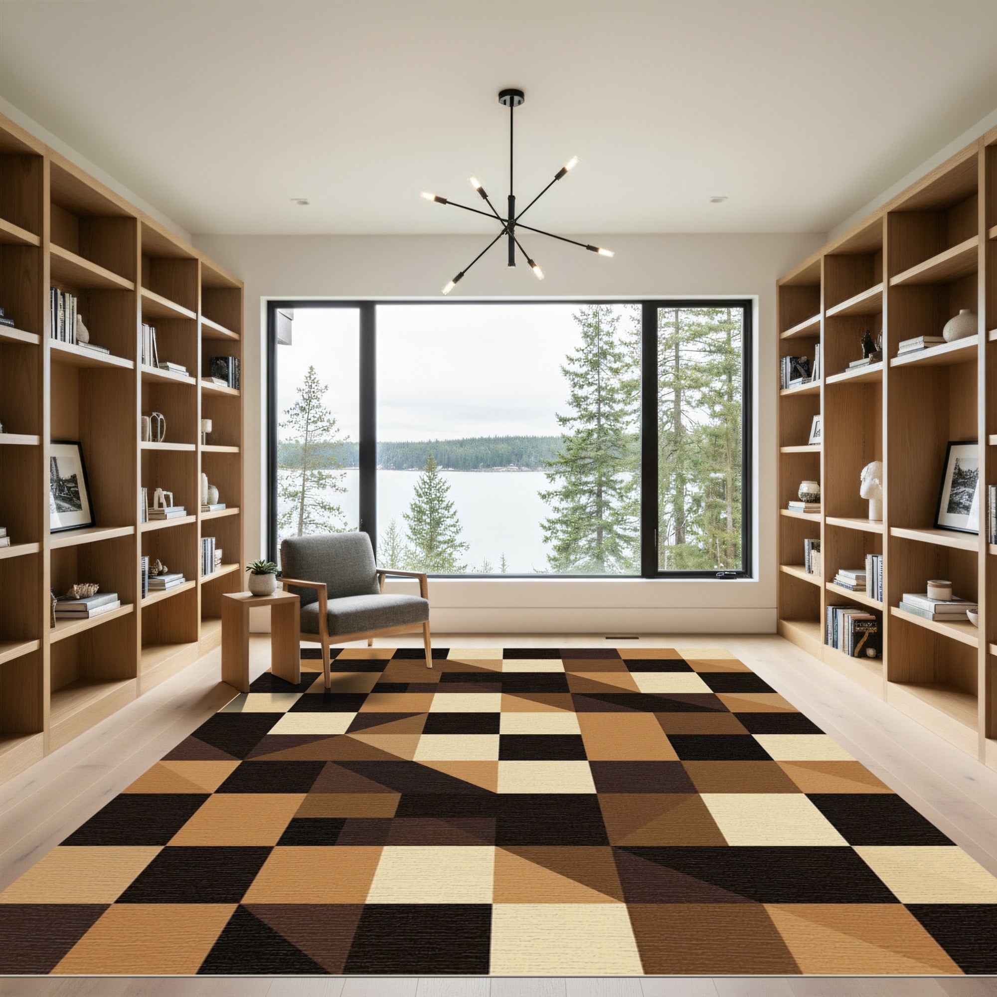 Earth Tone Geometric Mosaic Abstract Rug