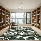 Serene Green Magnolia Floral Composition Rug