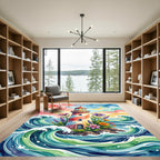 Whimsical Coastal Lighthouse Floral Watercolor Rug