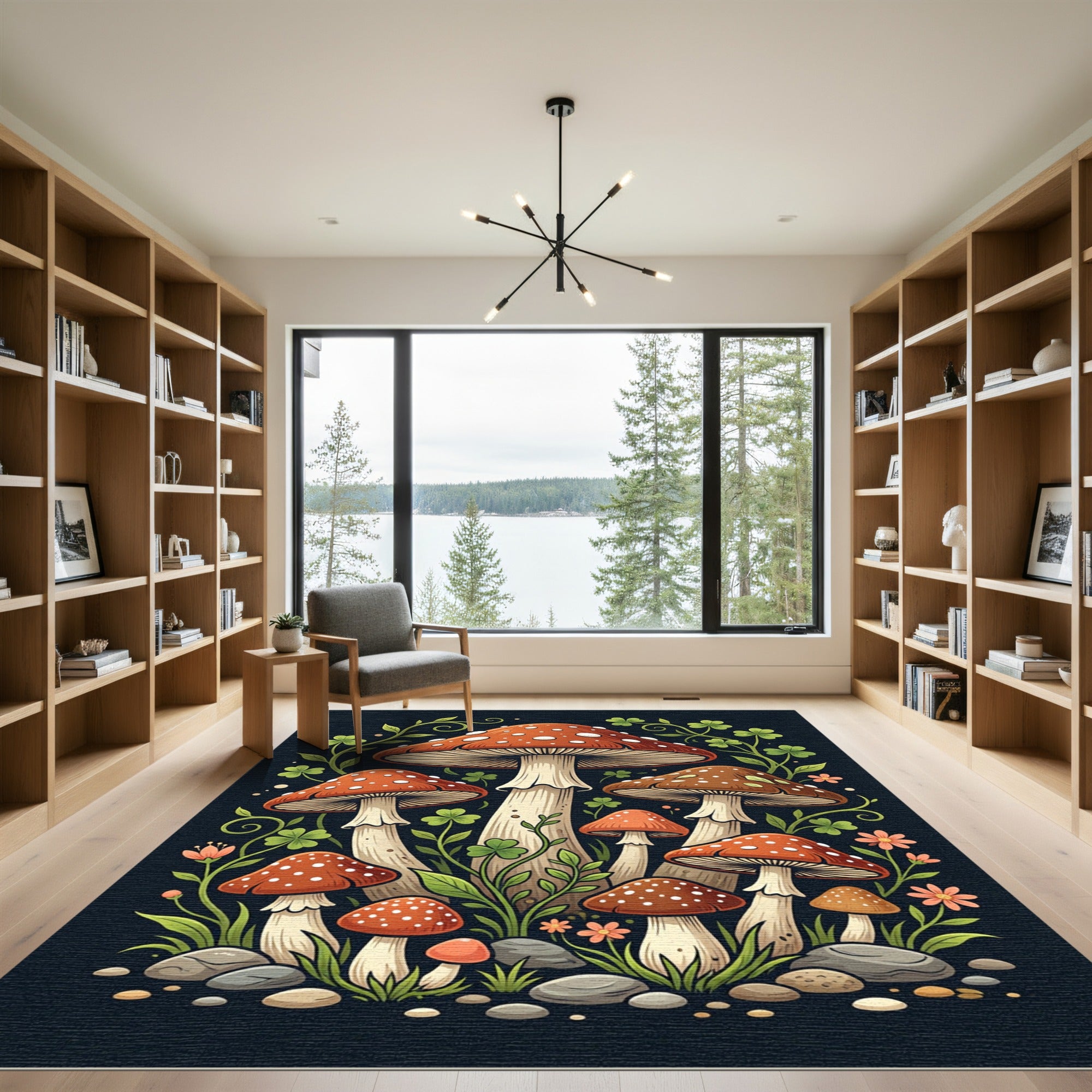 Whimsical Red Mushroom Forest Botanical Rug