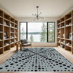 Gray Black Dot Radial Swirl Rug