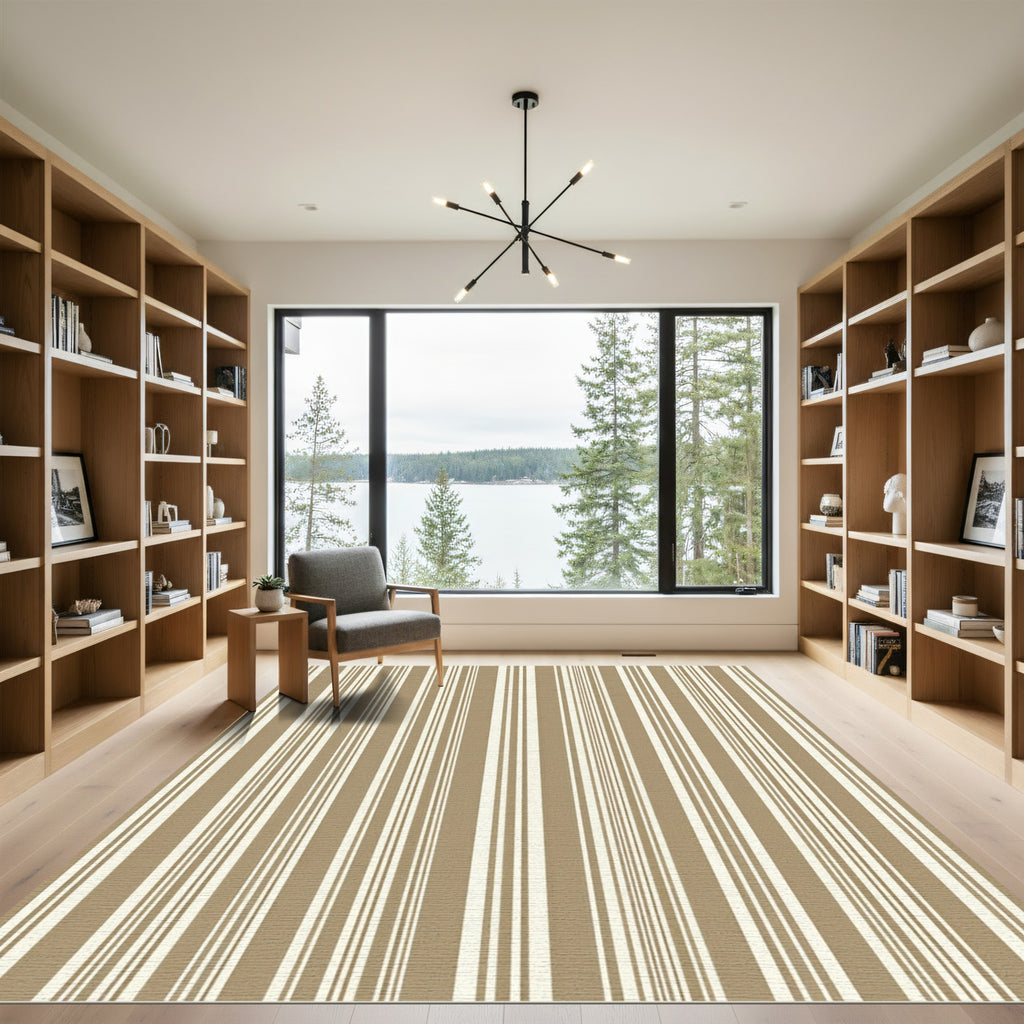 Modern Beige Vertical Stripe Rug