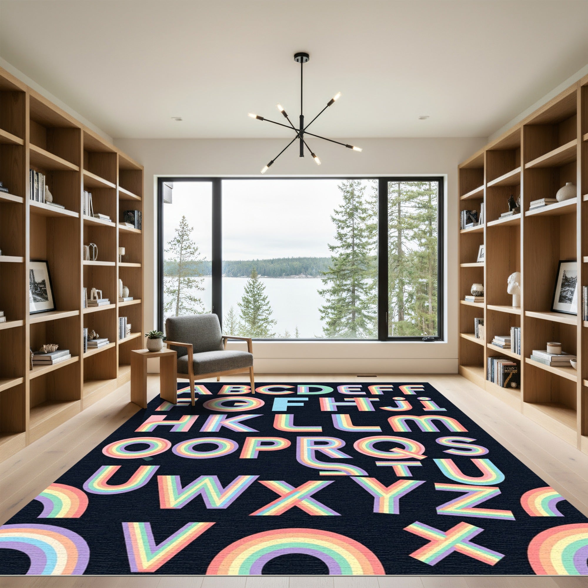 Vibrant Retro Rainbow Alphabet Typography Rug