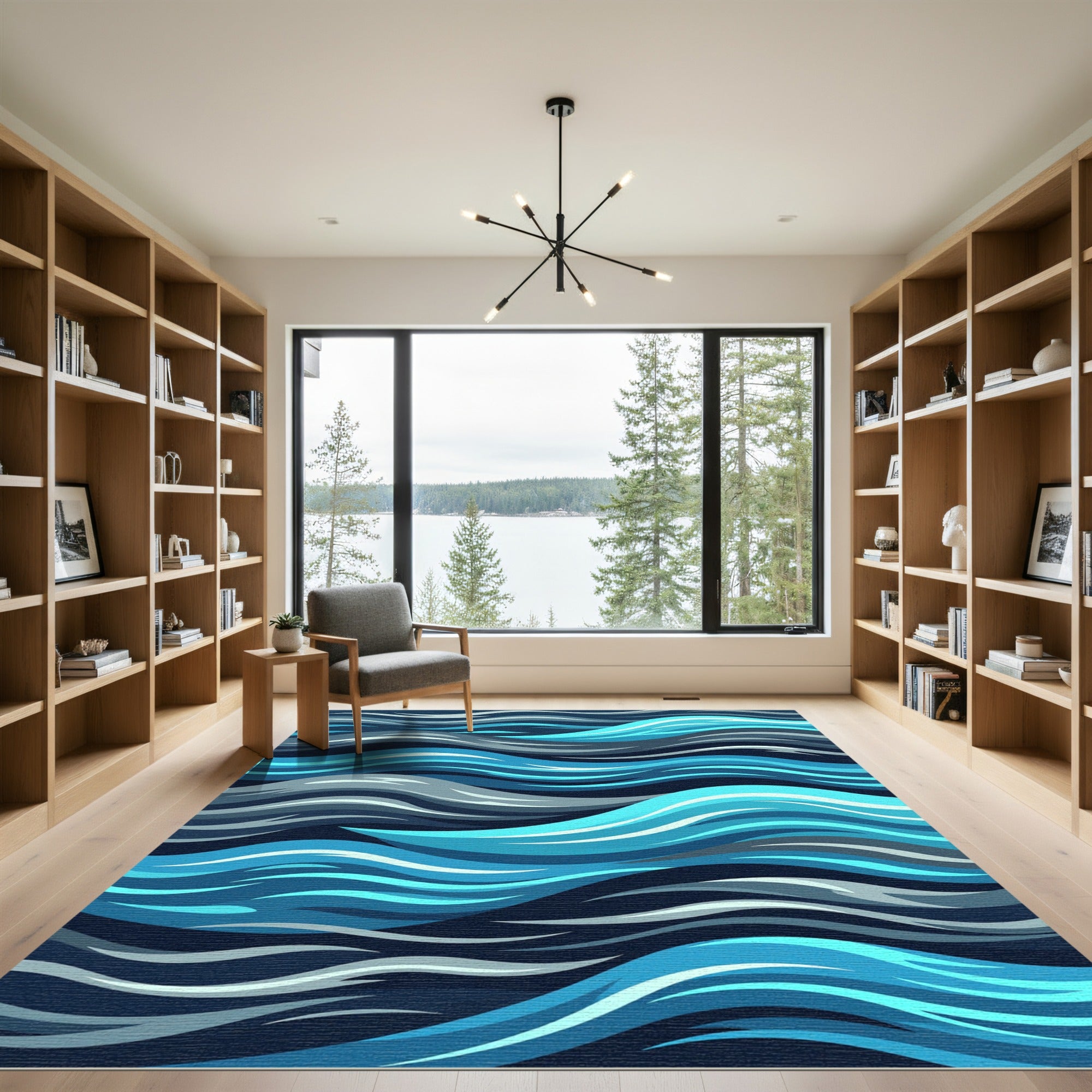 Oceanic Blue Serpentine Waves Rug