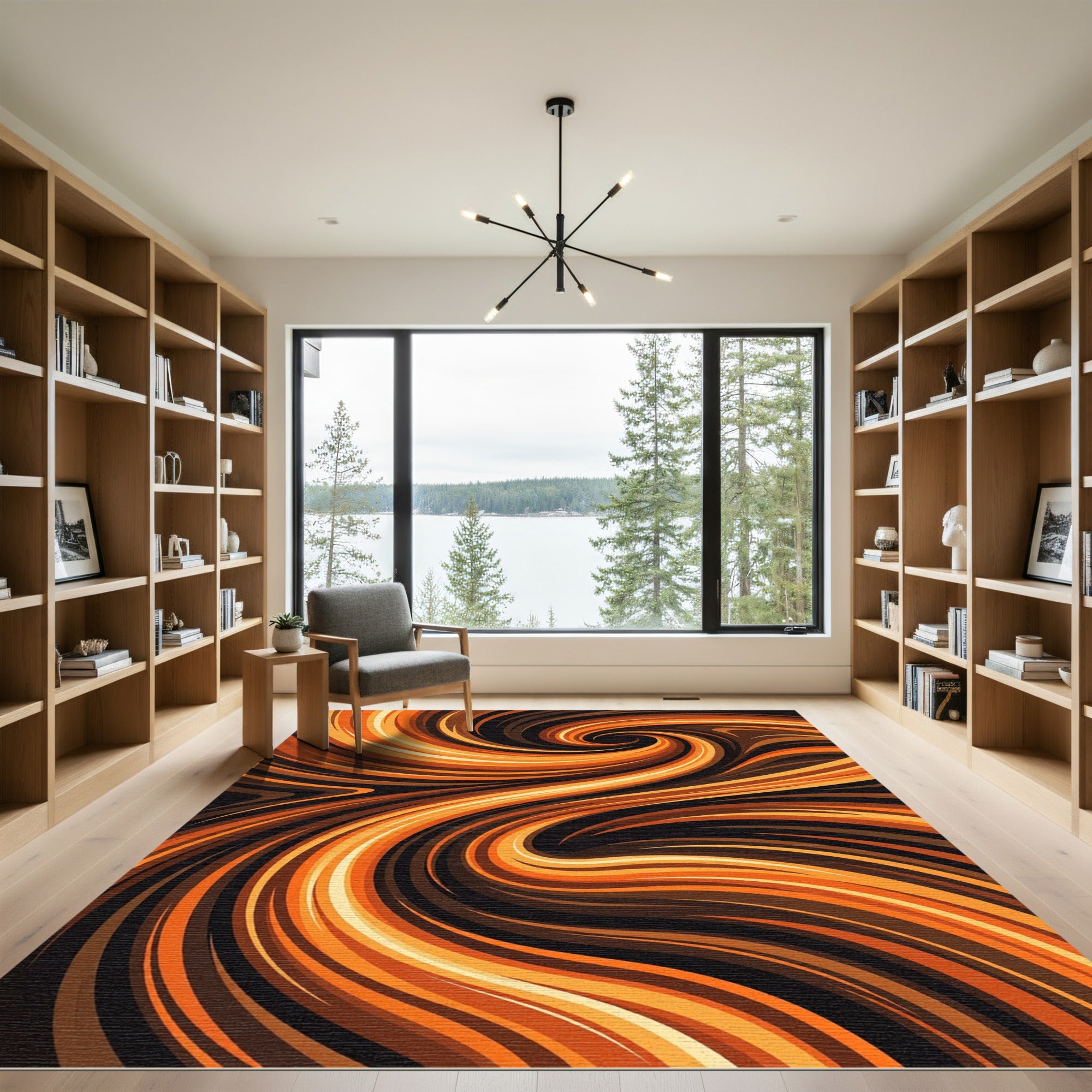 Golden Amber Swirling Abstract Waves Rug
