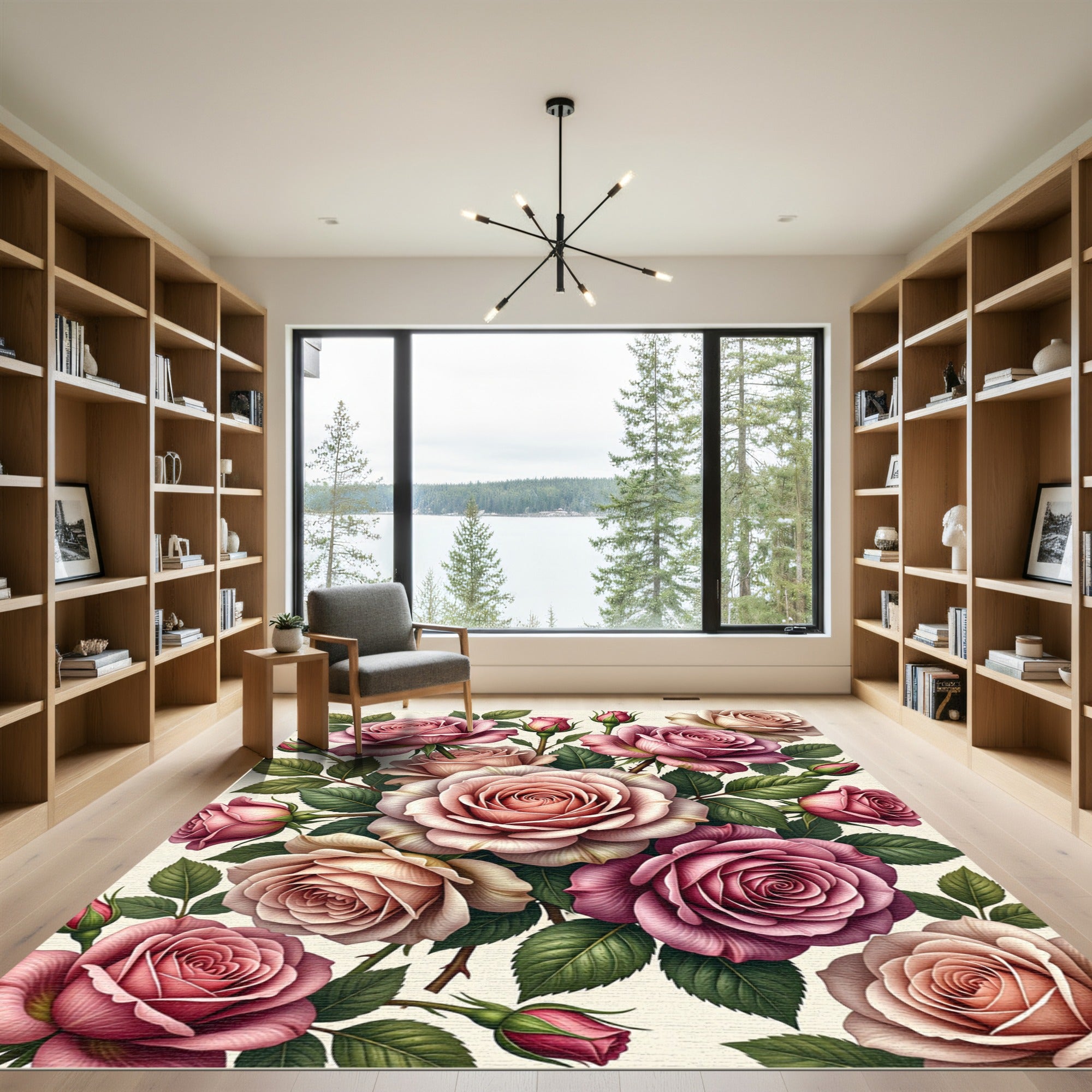 Romantic Pink Rose Bouquet Illustration Rug