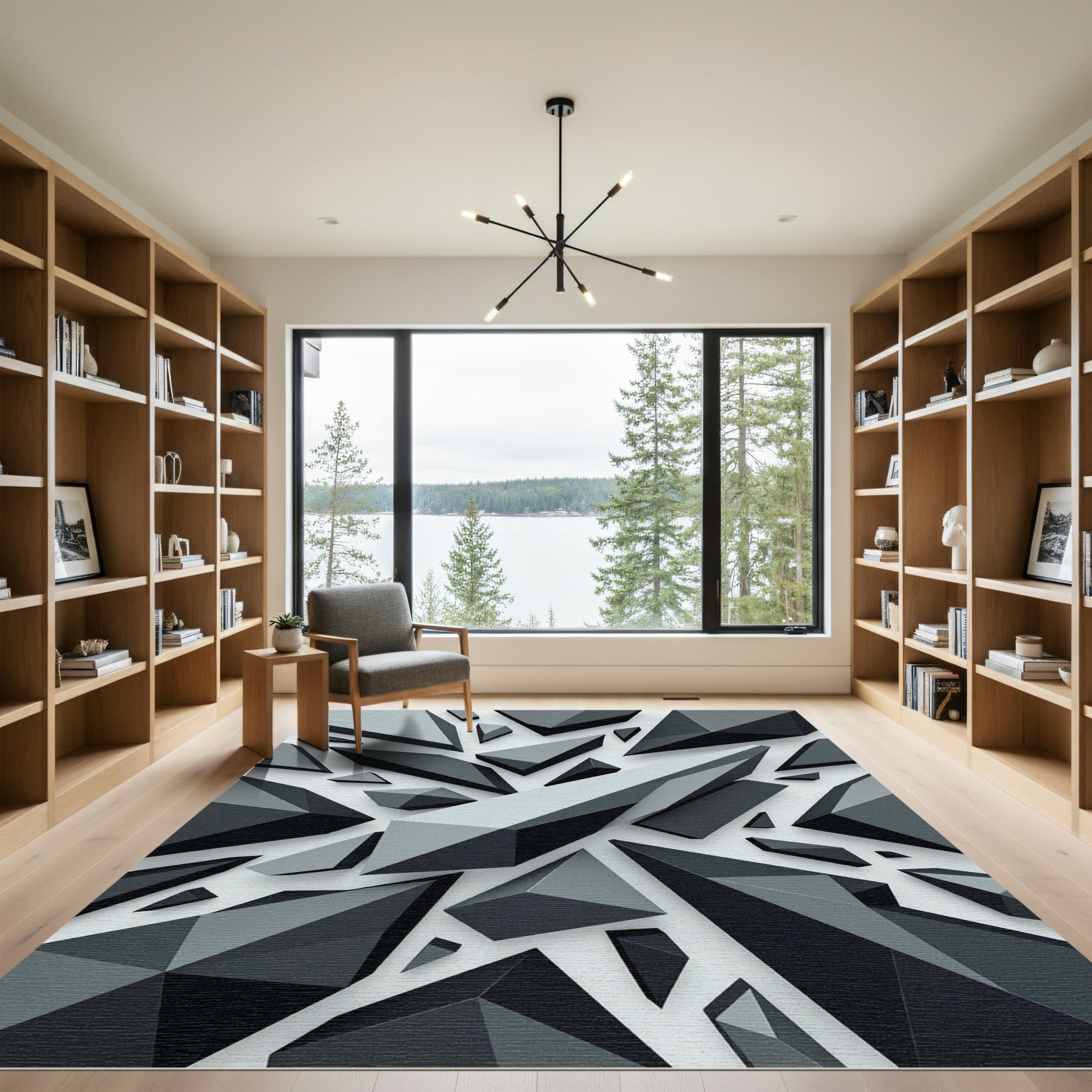 Geometric Monochrome Shard Abstract Rug