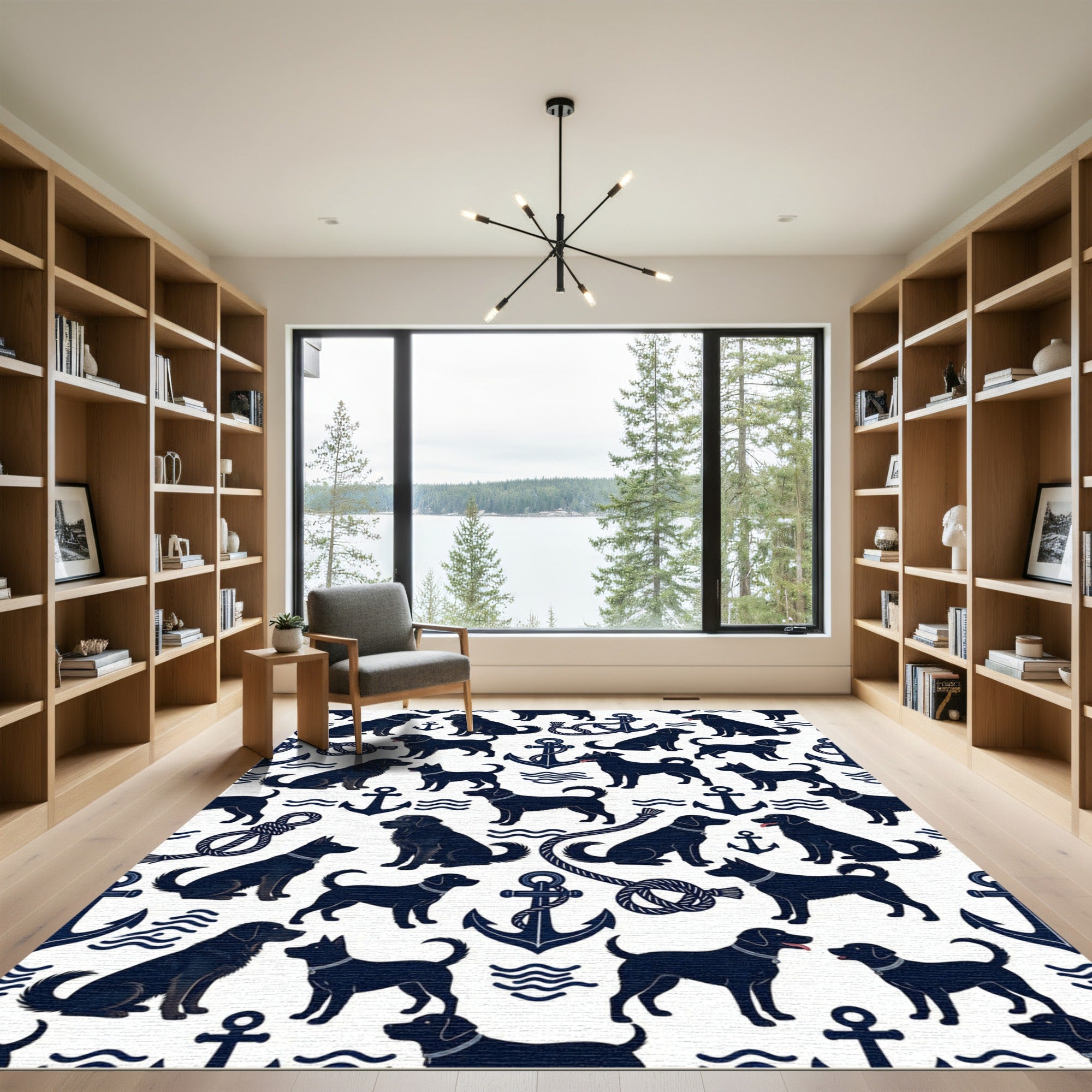 Nautical Navy Dog Anchor Rope Rug