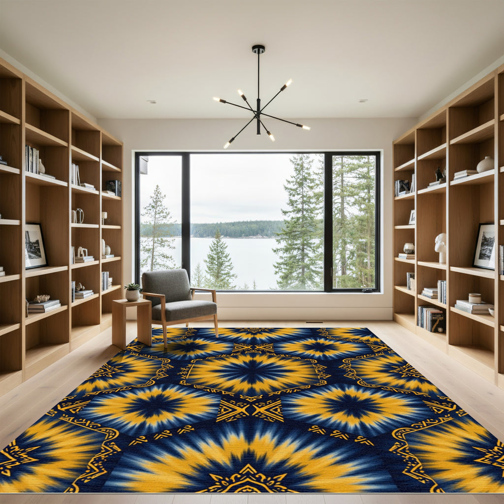 Navy Yellow Starburst Hexagonal Rug