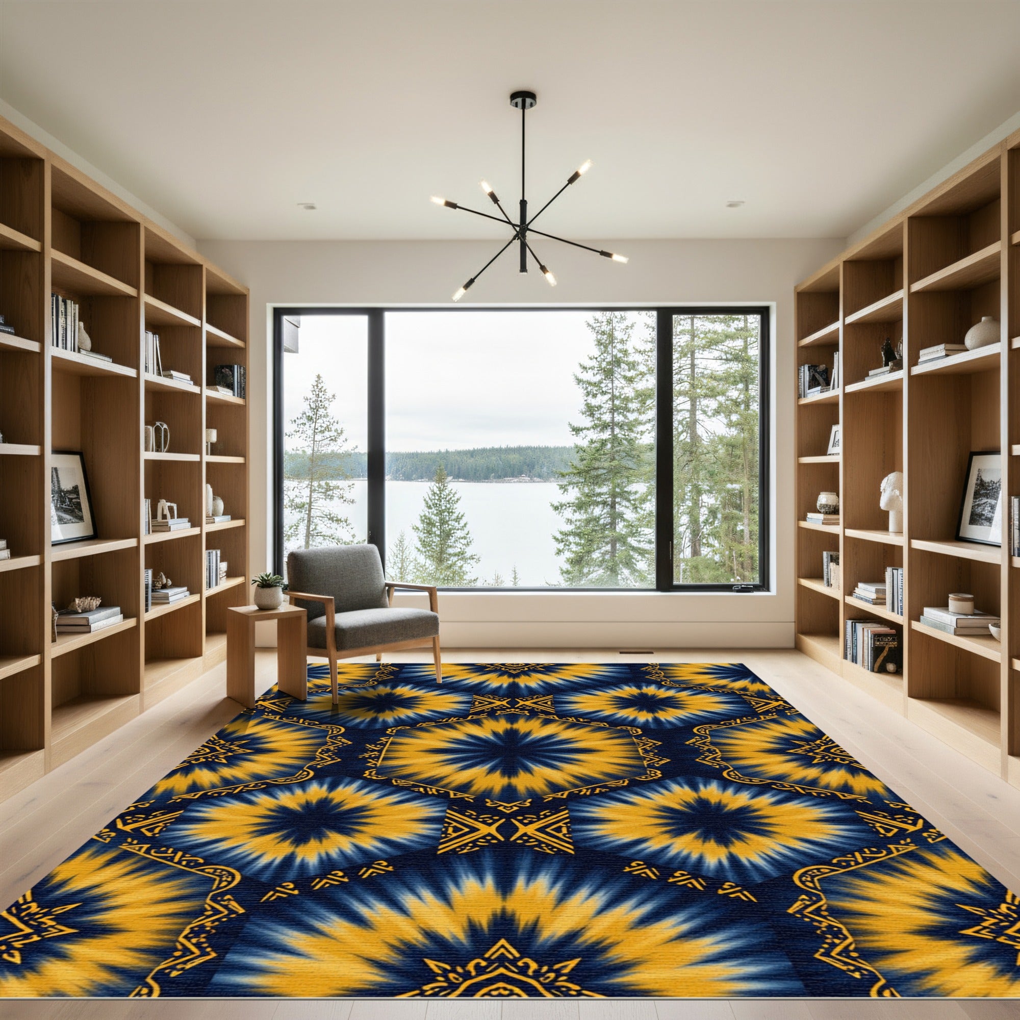 Navy Yellow Starburst Hexagonal Rug