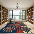Geometric Navy Crimson Diamond Art Rug