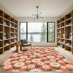 Coral Daisy Garden Floral Meadow Rug