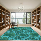 Turquoise Tropical Palm Leaves Rug