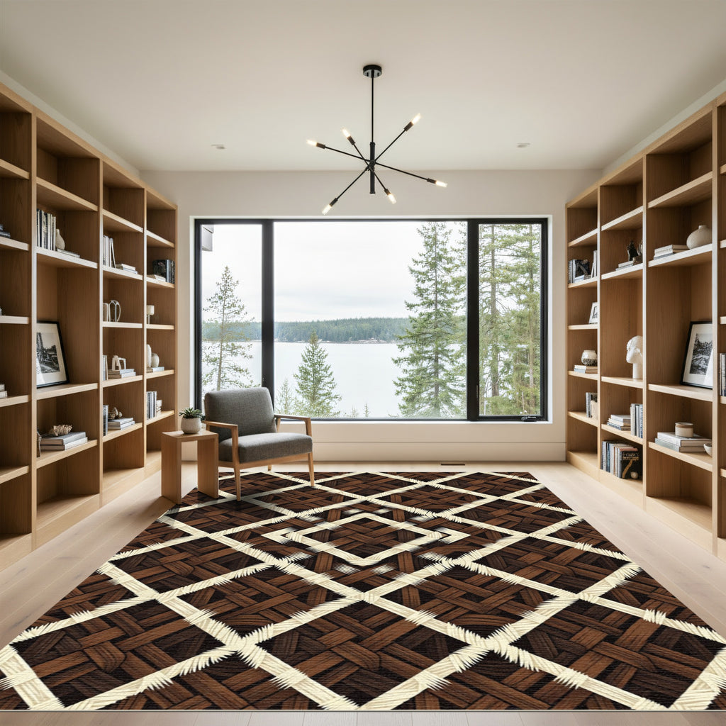 Brown Woven Diamond Lattice Rug