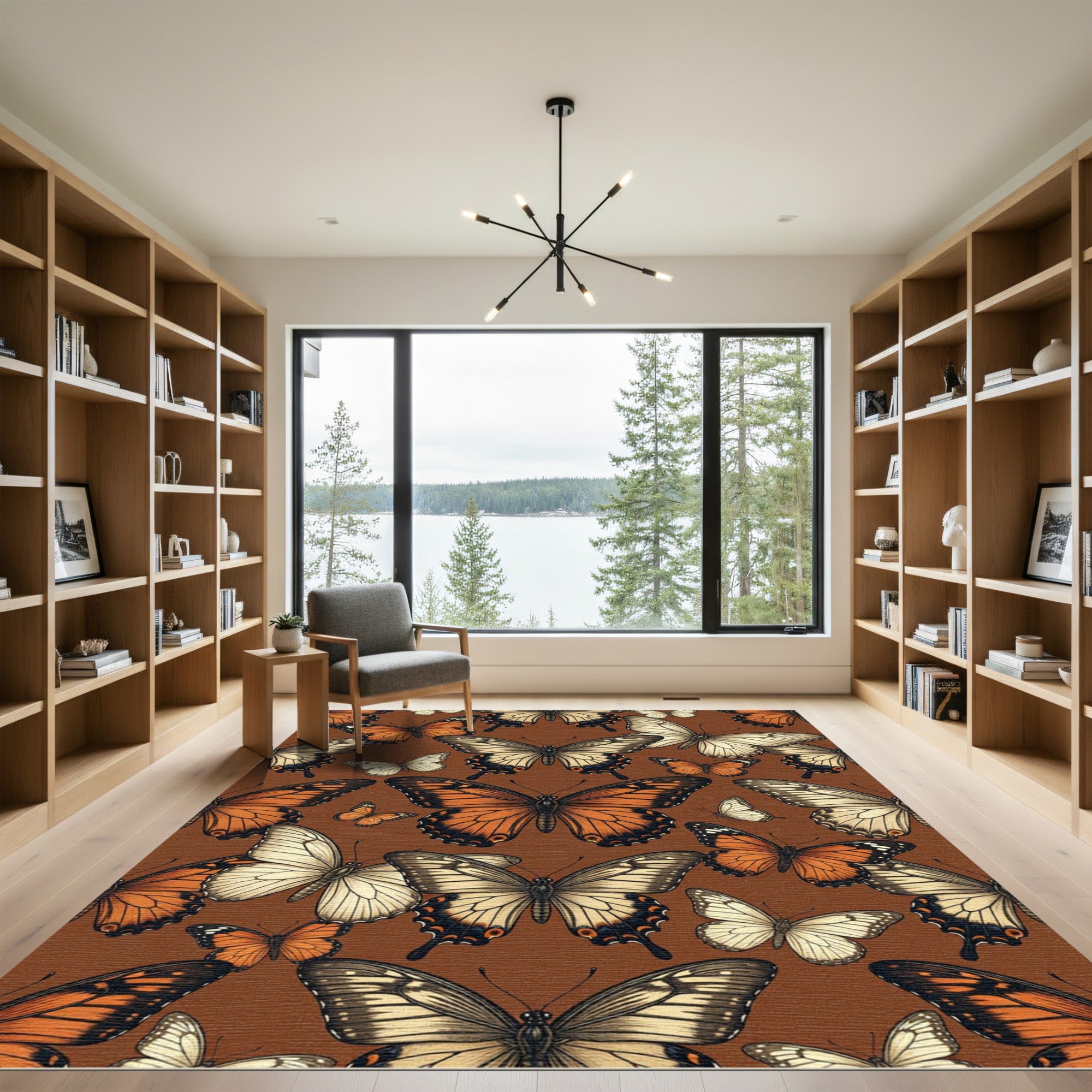 Earthy Amber Enchanted Butterfly Garden Rug