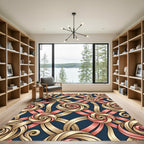 Golden Swirl Ribbon Interwoven Navy Art Rug