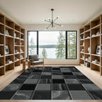 Monochrome Geometric Square Mosaic Abstract Rug