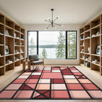 Crimson Pink Square Grid Composition Rug