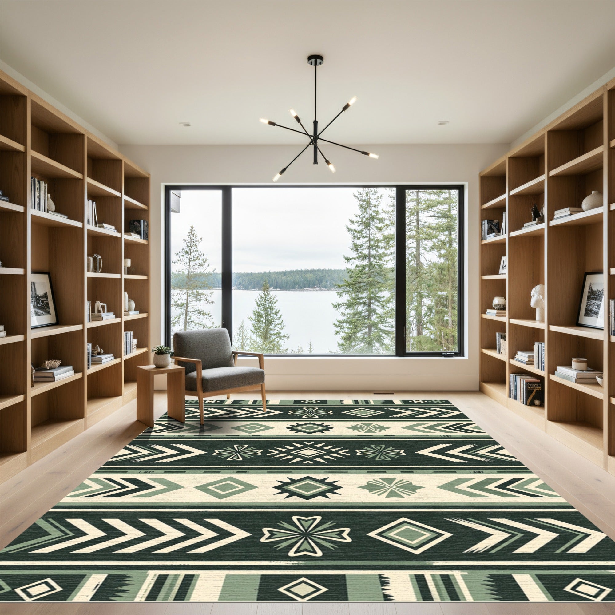 Sage Green Geometric Tribal Chevron Rug