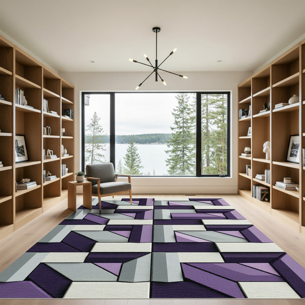 Geometric Purple Gray Diamond Blocks Rug