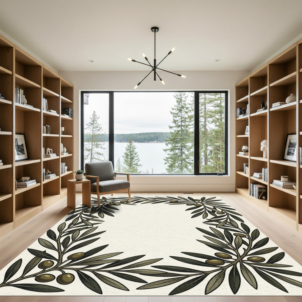 Olive Branch Border Green Olive Rug