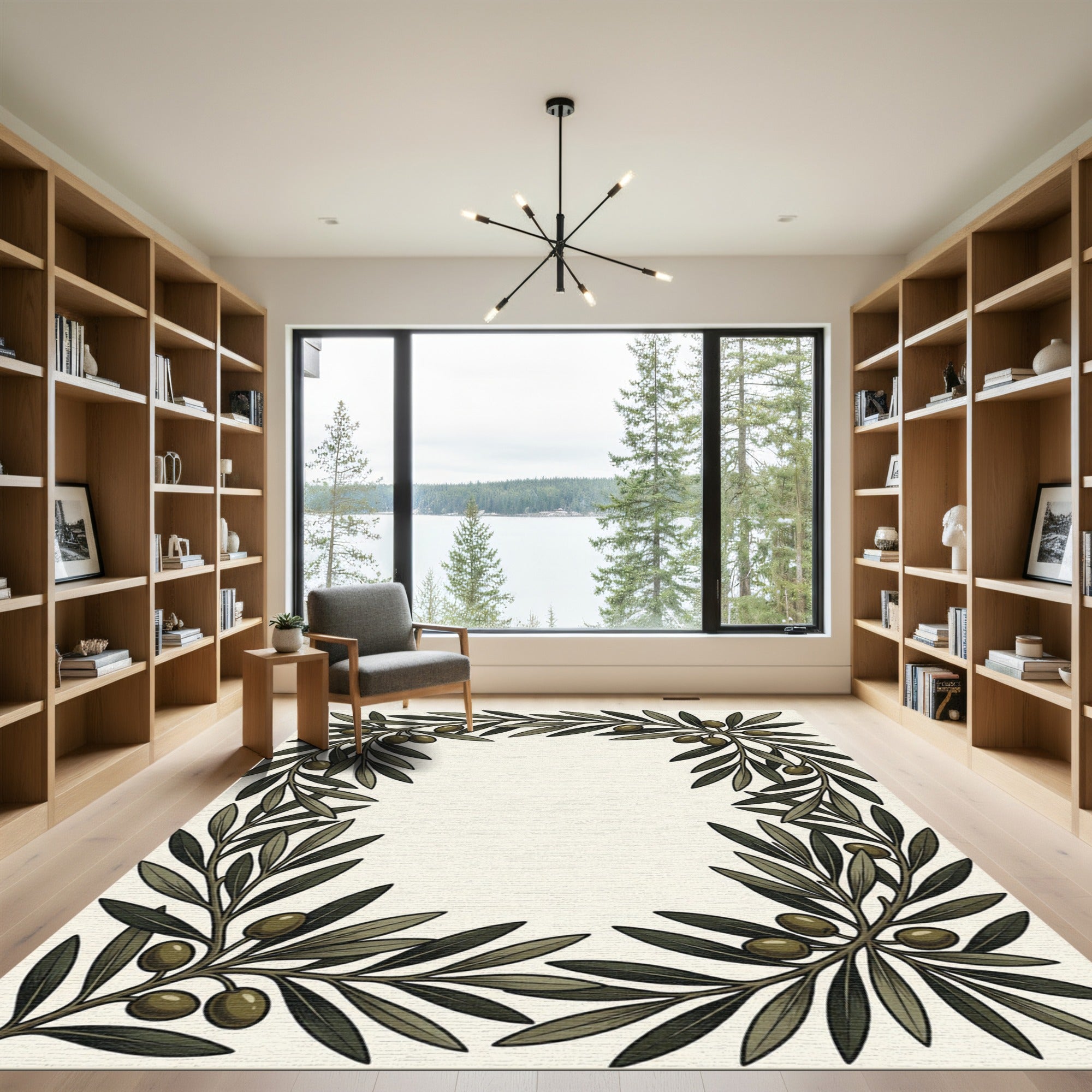 Olive Branch Border Green Olive Rug