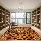 Vibrant Orange Spotted Leopard Portrait Rug