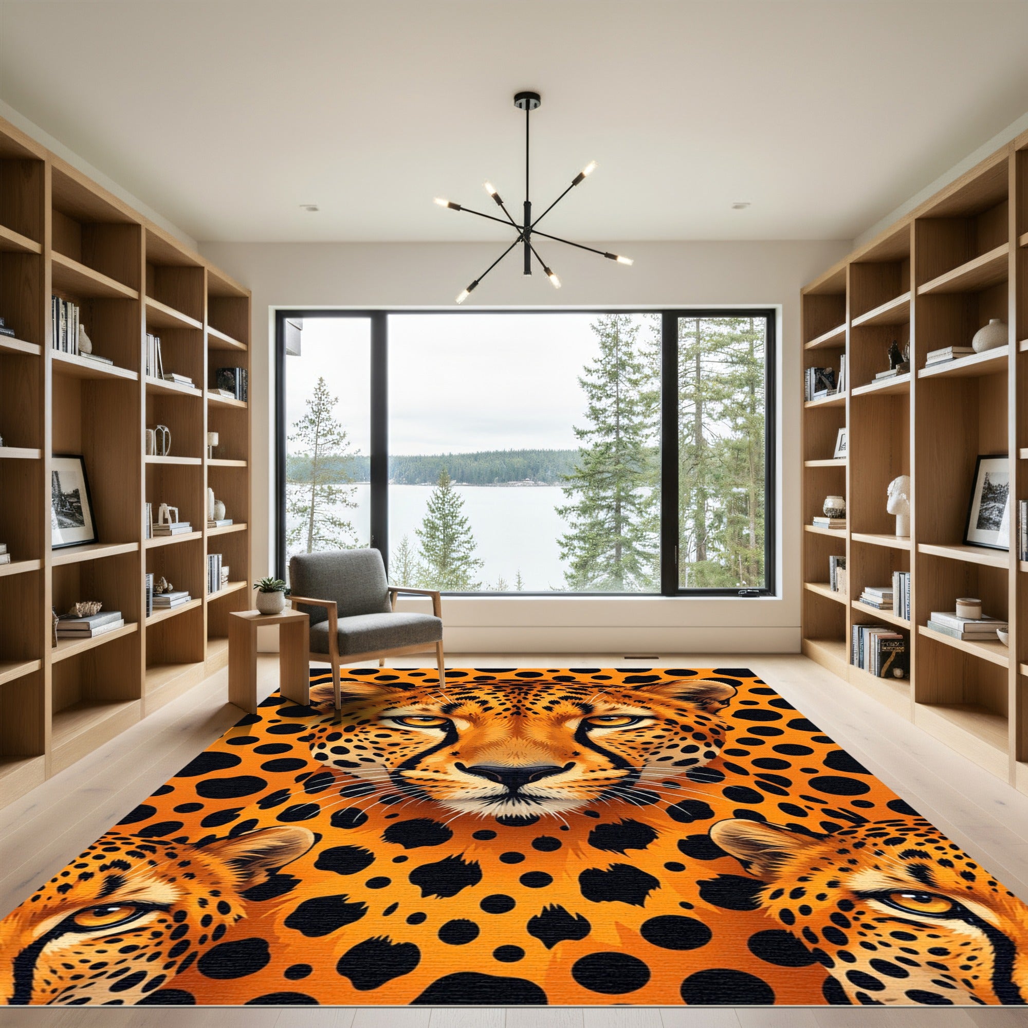 Vibrant Orange Spotted Leopard Portrait Rug
