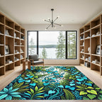 Lush Teal Botanical Foliage Vine Rug