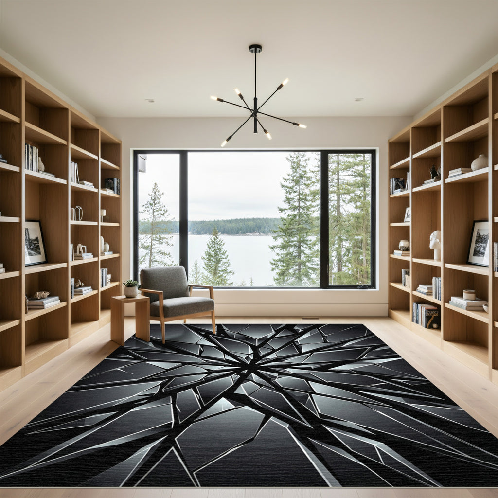 Shattered Crystal Starburst Black Rug