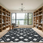 Minimalist Charcoal Gray Geometric Lattice Rug